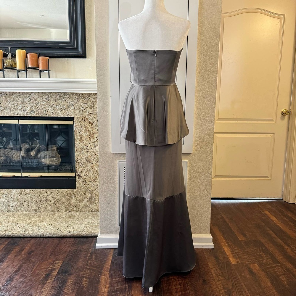 White by Vera Wang Silver Peplum Strapless Maxi Gown Dress Size 12 - Picture 7 of 9